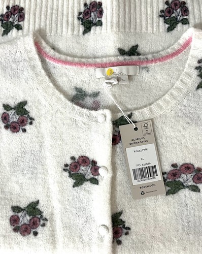 BNWT Boden Ditzy Floral Print Puff Sleeve Cardigan Wool Alpaca Mix size XL