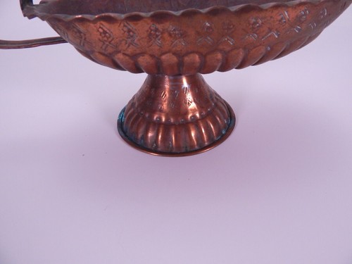 Vintage Tinned Copper/Bronze Gravy Boat Fluted Footed w/ Handle Vessel - Picture 4 of 10