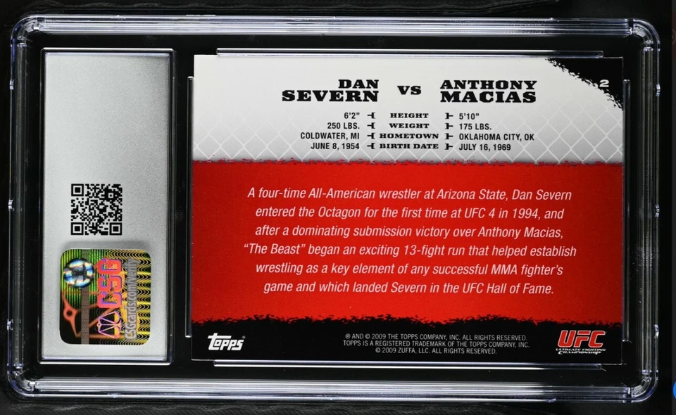 2009 Topps UFC Round 1 Dan Severn #2 Rookie Card BBM Wrestling CSG 9 (POP 1) - Image 2 of 2