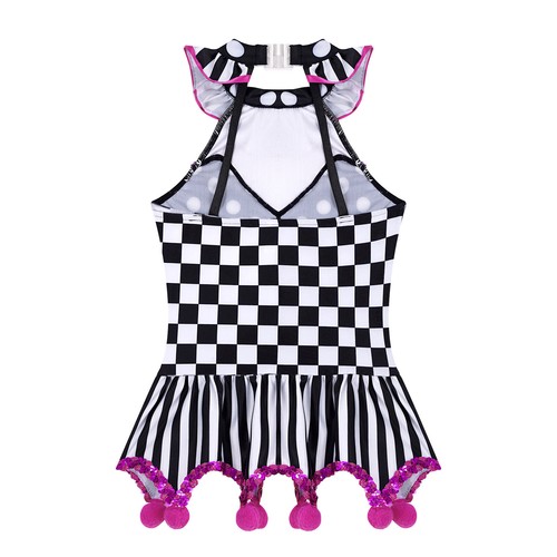 Niños Niñas Vestido Adornado Disfraz Sin Mangas Circo Joker Juegos con disfraces Pompones Payaso - Imagen 5 de 24