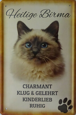 Blechschild Schild 20x30 cm - heilige Birma Katze Freund Familie Haus schmusen