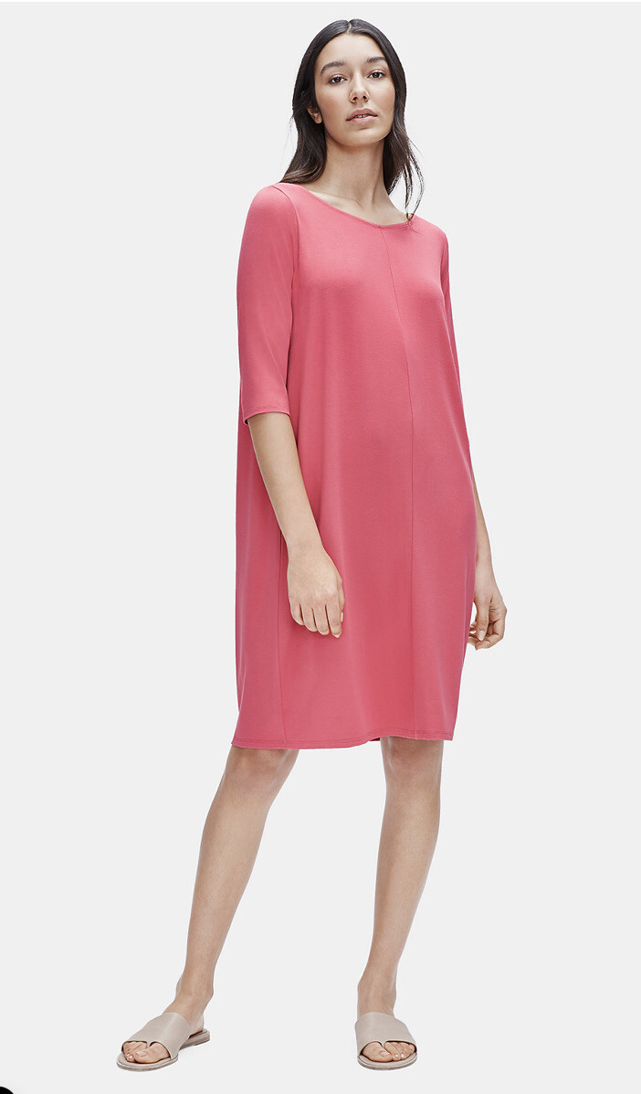 eileen fisher jersey shift dress Viscose Knee Length V Neck French Rose L NWT YGroup_theophania-maxi