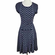 Womens Laundry Shelli Segal Large Navy Knit Jaquard Sweater Dress