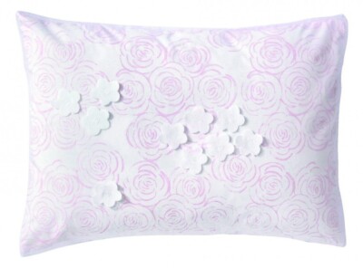 NWT NEW Yves Delorme Etrerose Sham Case Pink White W/ Tulle Overlay Felt Flowers