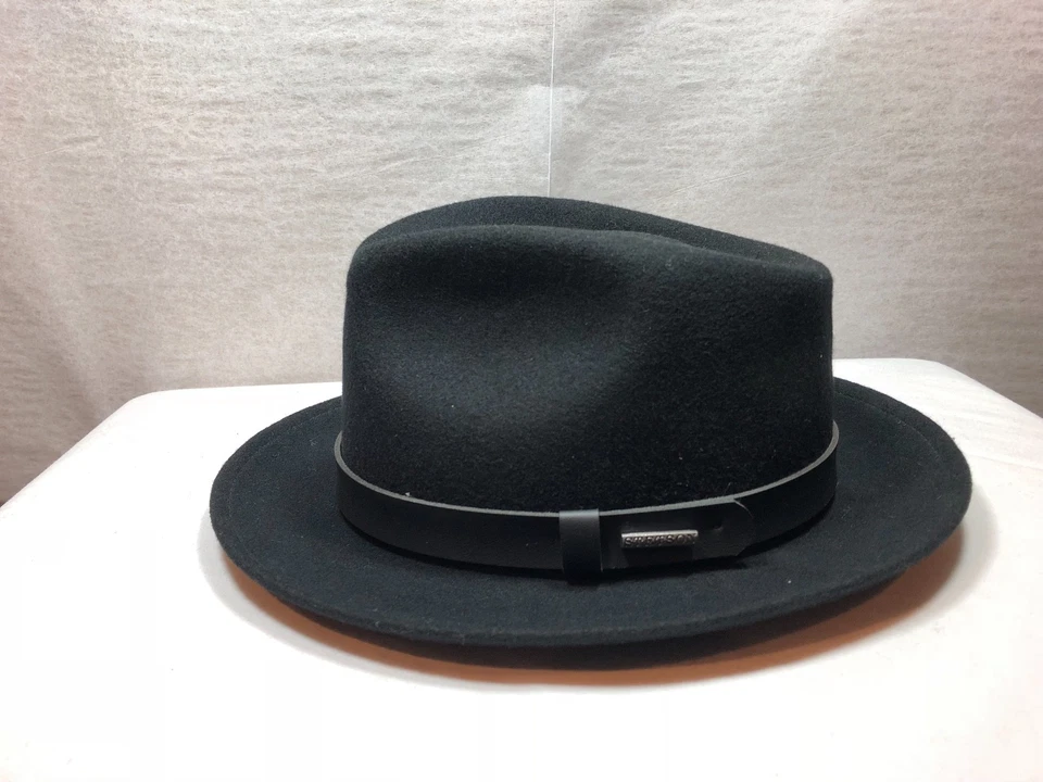 全新 Stetson Prof 帽子 带品牌别针 棕色和黑色 100% 羊毛 美国制造 — 第 3/4 张图片