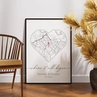 Where We First Met Personalised Heart Map Print of City Custom Poster with Frame
