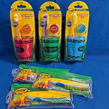 New Lot 6 CRAYOLA TOOTHBRUSH SET Brush Buddies Rinsing Cup Cap  Xtra Travel Kit