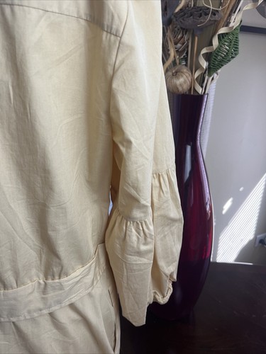 Anthropologie Maeve Oatmeal Cream  Color Long Midi 3/4 Puff Sleeve Dress Sz 16 - Picture 10 of 24