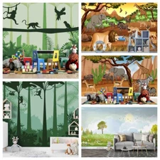 3D Forest Animals Cartoon Self-adhesive Wallpaper Removable Wallpaper Wall Mural