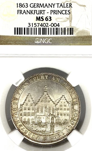 German States Frankfurt 1863 Taler Coin Thaler NGC MS 63 F.STG/STG UNC Deutsch