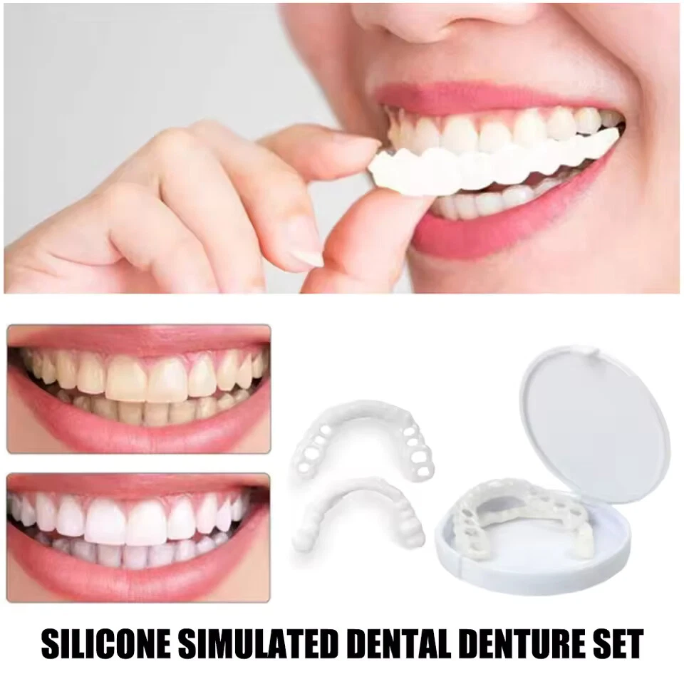Snap On False Teeth Upper + Lower Dental Veneers Dentures Tooth Cover Set Hot UK - Image 4 of 4