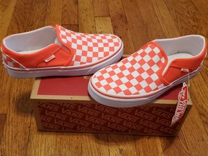 neon orange checkerboard vans