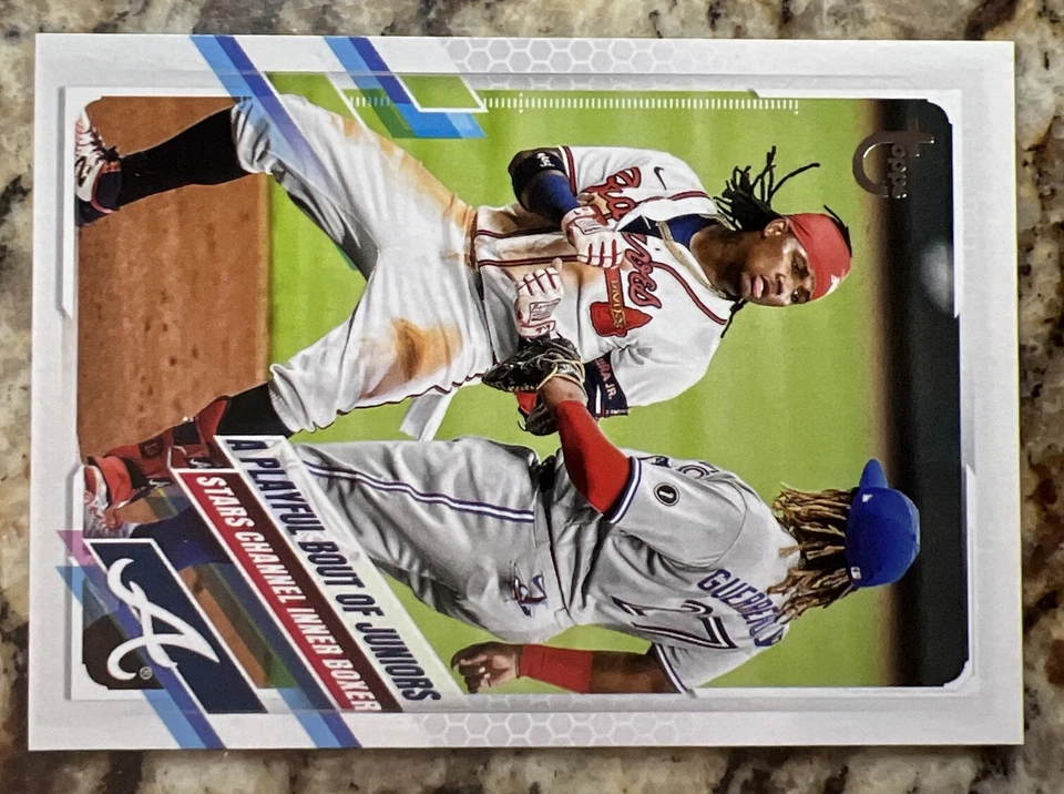 2021 Topps #61 Acuna / Guerrero Checklist Vintage Stock SSP /99 - Image 2 of 4