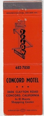Vintage Matchbook Cover Concord Motel California El Monte Shopping Center .