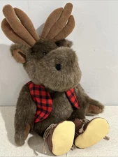 VTG Hallmark Lumberjack Moose Plush 14" Plaid Vest & Boots Winter Stuffed Toy