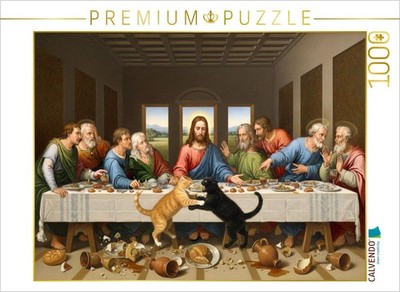CALVENDO Puzzle Das verrückte Abendmahl mit Katzen - da Vinci | 1000 Teile Lege-