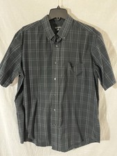 George Men's Short Sleeve Large 42-44 Black Plaid Button Down Shirt