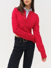 For Love  Lemons Camille Cable Knit Cardigan Red