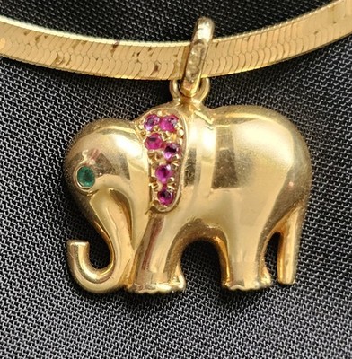 Elefant 11 g massiv 18k Gold OOAK Rubin Smaragd Auge Halskette individuell Korea Vintage 
