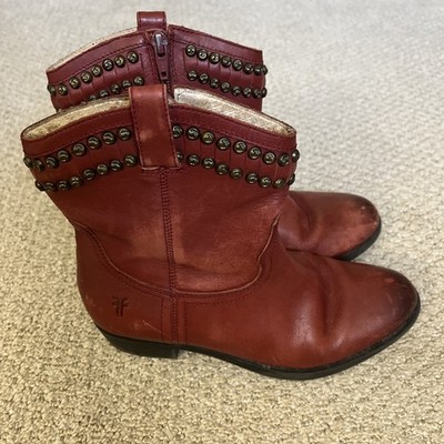 Frye Boys Bud Size 3.5 Red Leather Studded Ankle Western Boots 