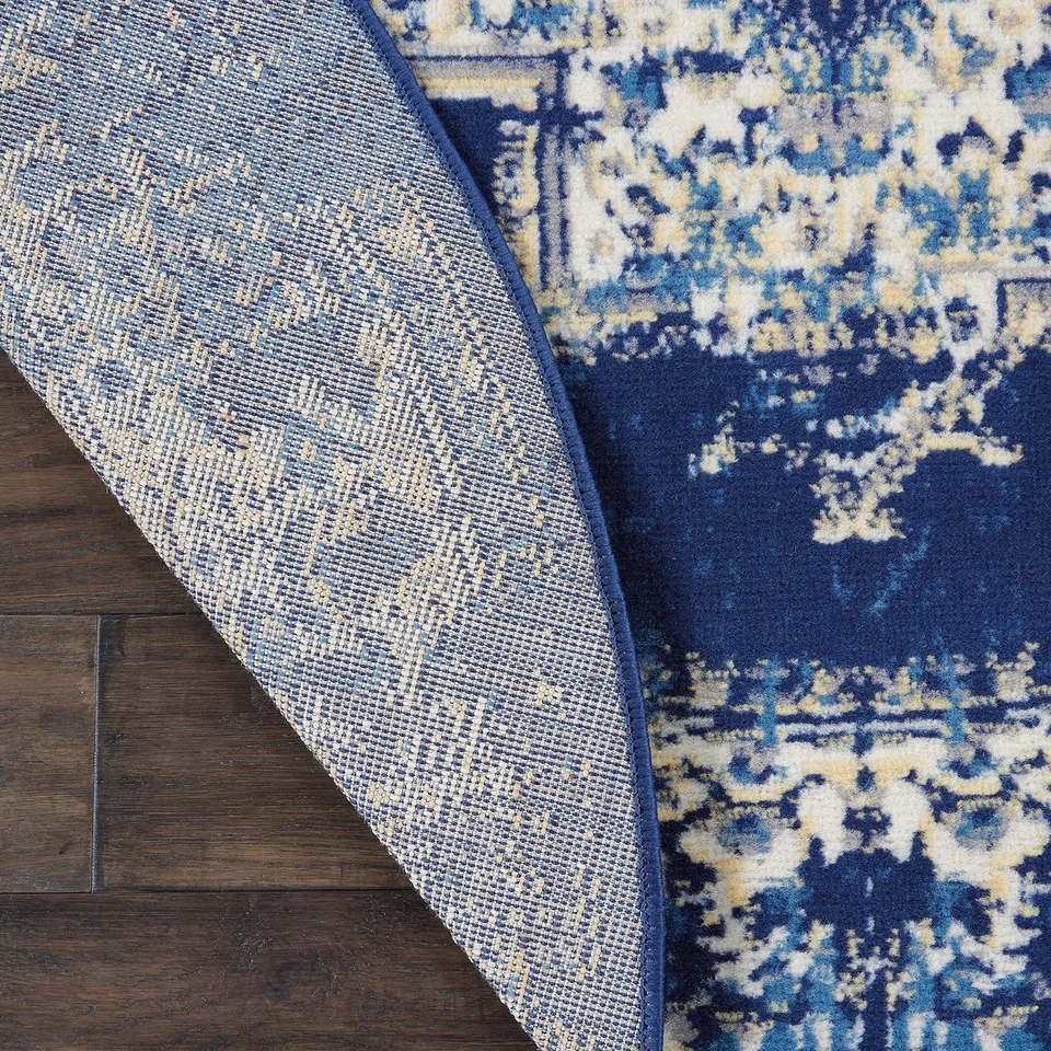 Alfombra redonda Grafix tradicional azul marino 4' x, fácil de limpiar, sin desprendimiento, B... Foto 4 de 4