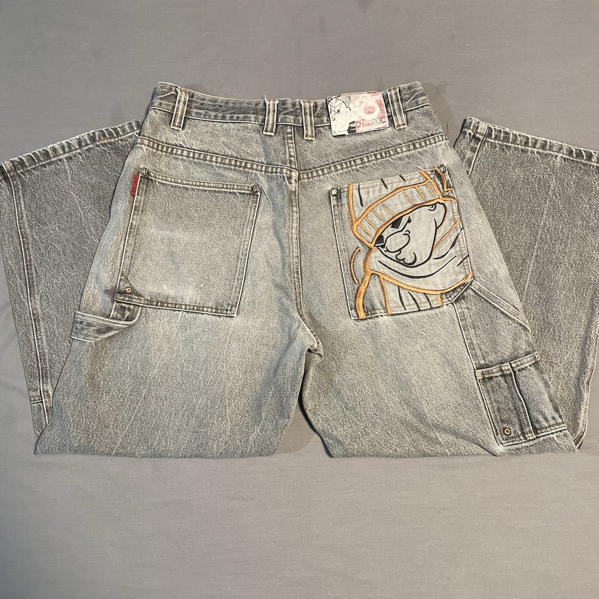 Southpole Vintage Baggy Carpenter Jeans Gray Embroidered Graphic