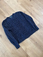 Vintage Polo Ralph Lauren Sweater Mens L Navy Blue Hand Cable Knit Warm Wear