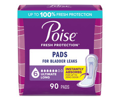 Poise Incontinence Pads for Women Ultimate Absorbency Long 90 Count 6 Drop