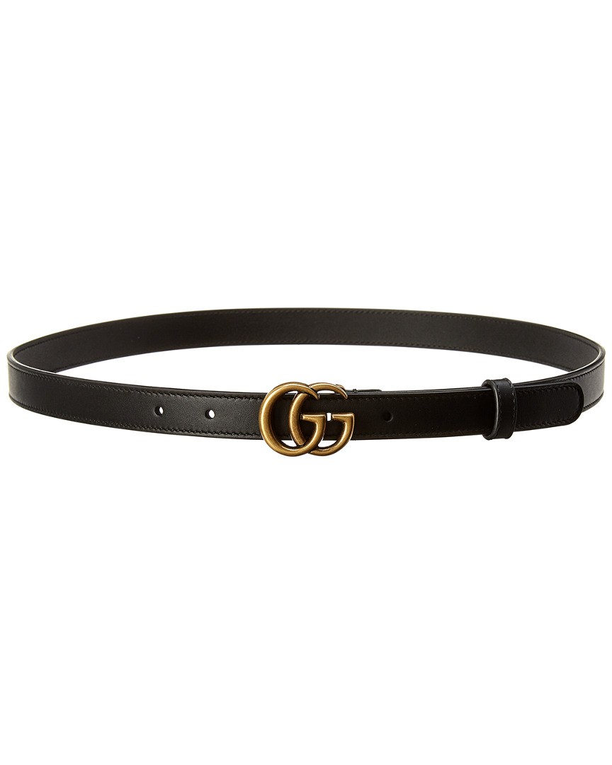 Gucci Double G Thin Leather Belt Womens Black 90 70290₽