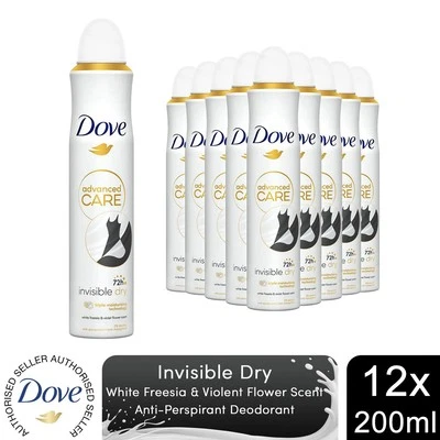 12x Dove Advanced Care Antiperspirant Deodorant Spray 72H Invisible Dry, 200 ml