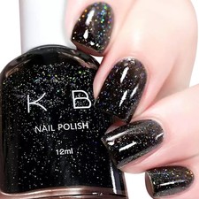 COSMOO Black Glitter Quick Dry Nail Polish 12ml, Shimmer Chip Resistant DIY N...