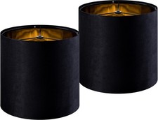 GOSO Tall Drum Velvet Black Lamp Shades Set of 2- Lampshades for Table Lamps-...