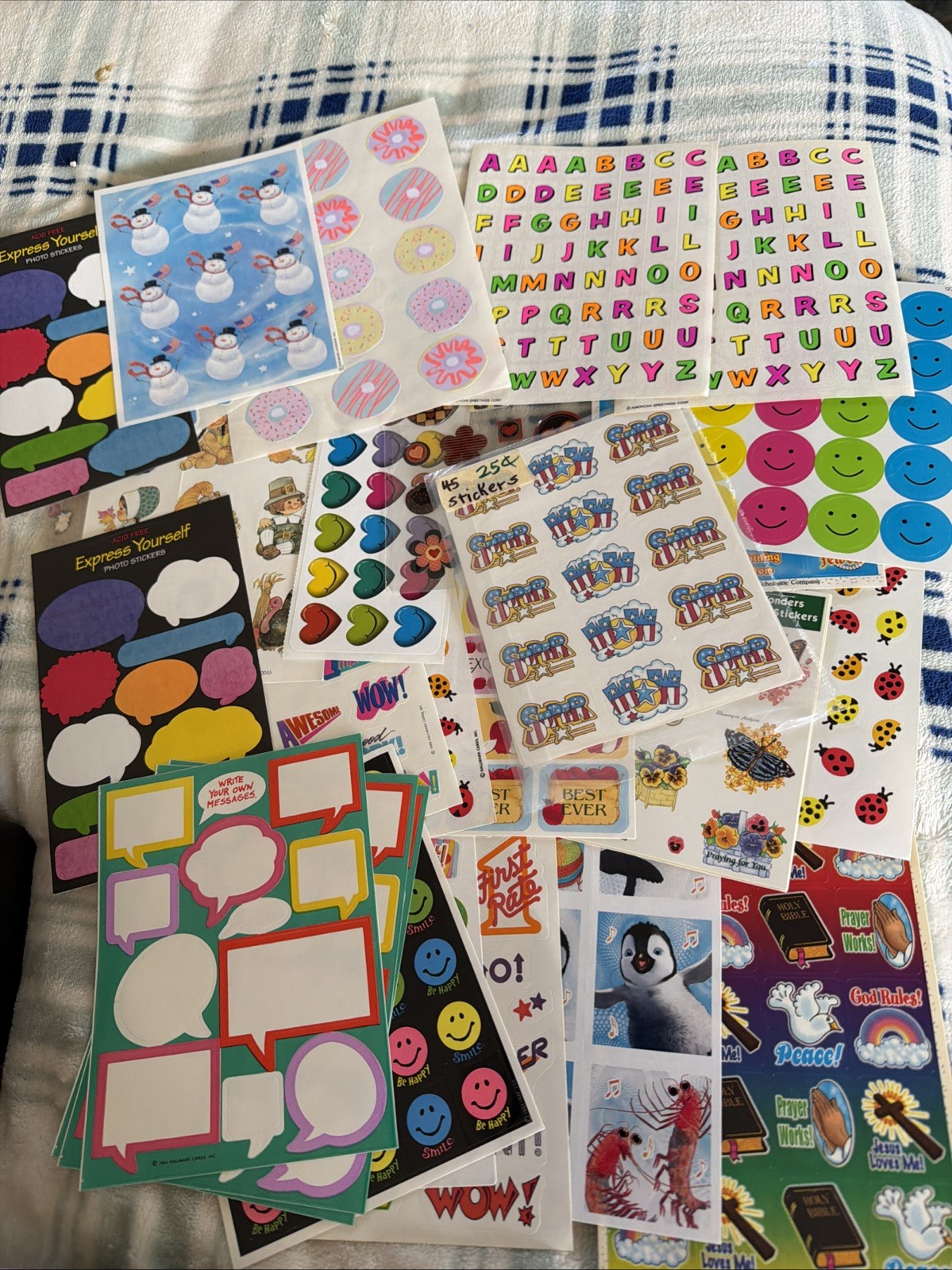 Vintage Sticker Lot Random Smiley Letters Quote Reward Holiday