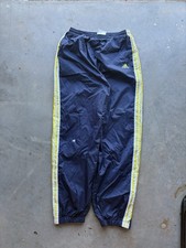 Vintage Y2K Adidas Yellow Stripe Navy Blue Track Pants Baggy Large