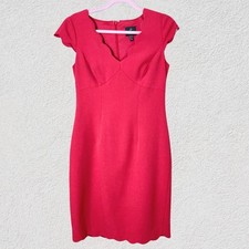 Adrianna Papell Coral Pink Scalloped Sheath Dress 4 Cap Sleeve Classic Elegant