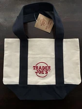 - TRADER JOES ~ BLUE COLOR ~ MINI CANVAS TOTE BAG ~ BRAND NEW ~