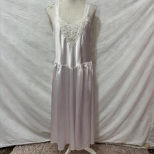 Vtg coquette Pale pink lace pearl bead satin nightgown