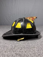 Vintage Cairns 1010 Hat Cap Fitted Mens Leather Shield Firefighter 1990s