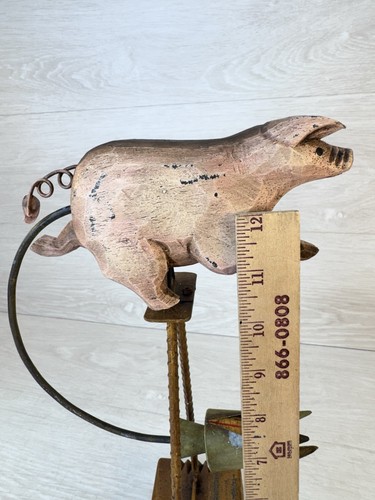 Vintage Pendulum Balance Rocking Carved Wooden Pig Folk Art 13.5" - Picture 3 of 18