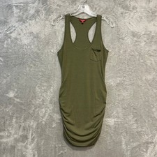 Guess Tank Dress Womens XS Olive Green Ruched Racerback Mini Pocket