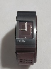 FOSSIL JR-9675 Womens Rectangle Watch Brown Original Leather Strap WORKS RARE