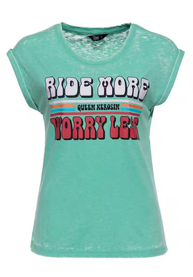 Queen Kerosin Damen T-Shirt Mint Biker ,,Print Ride More Worry Less''  XS-XXL
