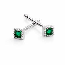 925 Sterling Silver Tiny Green Square CZ Gem Stud Earrings Women Girl Cute Gift