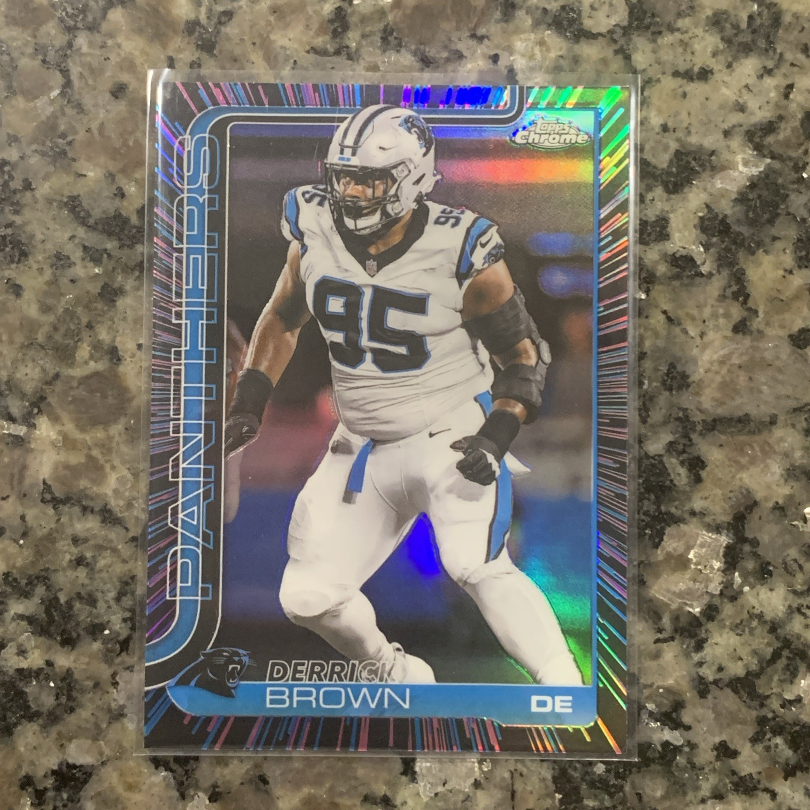 2025 Topps Chrome Derrick Brown #47 Neon Pulse Refractor SP Carolina Panthers