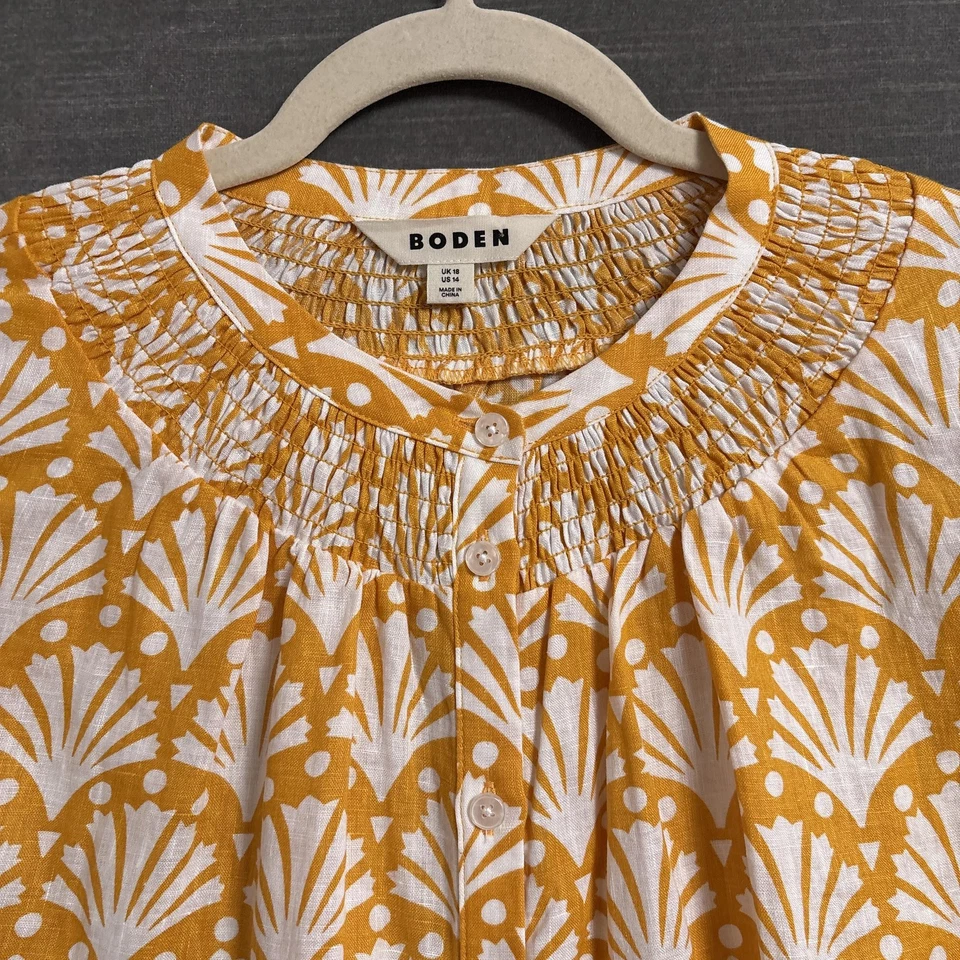Boden Top 14 Amarelo Branco Linho Botão Puff Colorido Preppy Boho Outono - Imagem 2 de 4