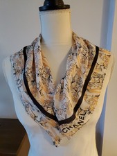 Sciarpa fazzoletto da collo CHANEL autentica seta rosa pesca B+W quadrata logo CC donna