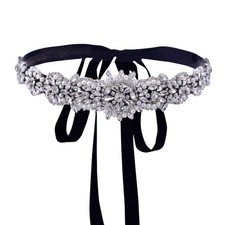 Rhinestone Bridal Belt Pearl Crystal Wedding Dress Sash Belt Shiny Handmade W...