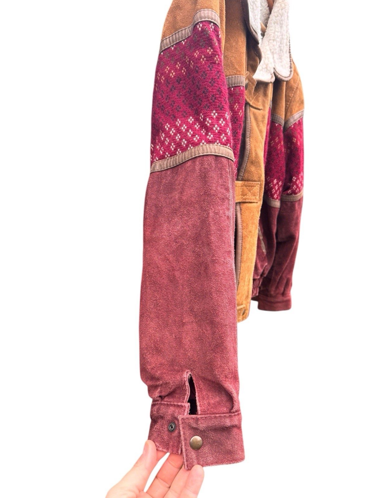 Vintage Shearling Jacket Patchwork Suede Lined Sh… - image 8