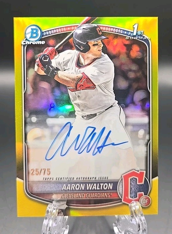 2025 Bowman Draft Chrome #CPA-AWA Aaron Walton Yellow Refractor 1st Auto 25/75