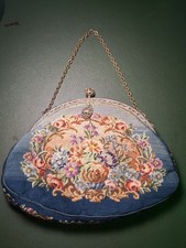 Antique Petit Point Floral Evening Purse Matching Compact